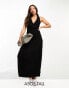 Фото #1 товара ASOS DESIGN Tall – Maxi-Hängerkleid in Schwarz mit V-Ausschnitt, Knitterstruktur und gesmokter Taille