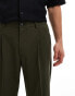 Pull&Bear wide leg tailored trouser in khaki