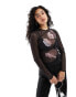 & Other Stories mesh long sleeve top in black with floral front print Черный, XS - EU 32-34 - фото #1