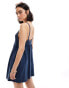 Фото #4 товара ASOS DESIGN strappy v neck crochet mini skater dress in washed indigo blue