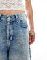 COLLUSION iconic denim skater jorts with bow side stripe in lightwash