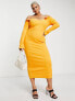 Simmi Plus off shoulder long sleeve midi dress in orange