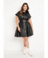 Plus Size Faux Leather Dress With Pleated Skirt