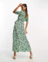 Vila wrap maxi dress in green floral print