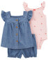 Baby 3-Piece Cherry Chambray Little Short Set NB