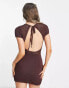 Фото #4 товара Платье Weekday мини с крючком в коричневом цвете с разными узорами