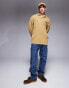 ASOS DESIGN oversized long sleeve polo in heavyweight 220gsm washed khaki with chest embroidery