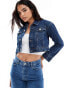 Threadbare cropped denim jacket in mid wash blue