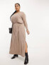 Фото #4 товара Yours Exclusive long sleeve smock midi dress in mocha