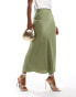 Vila satin maxi skirt in oil green