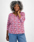 Plus Size Printed Henley 3/4-Sleeve Top, Created for Macy's