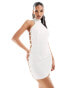 Aria Cove exclusive high neck open button side detail mini dress in white