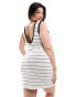 ASOS DESIGN Curve knitted a line mini dress with tipped neckline in mono