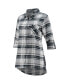 Women's Charcoal, Gray Carolina Panthers Accolade Flannel Long Sleeve Button-Up Nightshirt