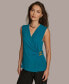 Donna Karan Women's Sleeveless Faux-Wrap Blouse Empire Teal, XS - фото #1