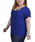 Фото #3 товара Plus Size Short Sleeve Top with Cutouts and Hardware