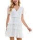 ფოტო #1 პროდუქტის Juniors' V-Neck Clip-Dot Tiered Ruffle-Trim Dress