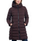 Фото #1 товара Women's Petite Hooded Faux-Leather-Trim Puffer Coat, Created for Macy's