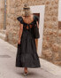 Фото #2 товара The Frolic X Lyds Butler escora frill detail tie back maxi tiered beach dress in black