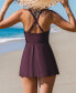 ფოტო #3 პროდუქტის Women's Ruched Cross Back Swim Dress