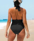 Фото #3 товара Women's V Neck One Piece Swimsuit Halter Backless Ruched Tummy Control Bathing Suit