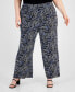 Plus Size High-Rise Pull-On Wide-Leg Pants Blue Jay/Anne Black, 3X - фото #1