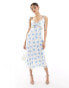 Фото #1 товара Rare London satin tie cami lace insert midi slip dress in blue floral