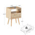 Rattan End Table With Power Outlet & USB Ports, Modern Nightstand With Drawer And Solid Wood