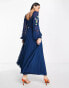 Фото #4 товара ASOS DESIGN Tall embroidered lace insert pleated midi dress with long sleeves in navy