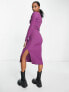 Фото #2 товара Повседневное платье pieces Petite – Exklusiv – Midikleid в фиолетовом цвете с декоративными вырезами и деталями в виде кольца.