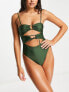 Фото #3 товара Public Desire ring detail high leg swimsuit in cyprus green
