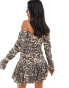 ASOS DESIGN off the shoulder mini ruched bodice dress with puffball skirt in animal print