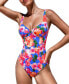 Фото #1 товара Women's Floral Sweetheart Slim & Sculpt One-Piece