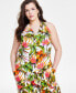 Фото #1 товара Plus Size Linen-Blend Tie-Front Halter Top, Created for Macy's