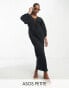 Фото #2 товара ASOS DESIGN Petite natural crinkle bias maxi dress with lace up detail in black