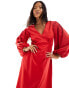 Closet London Petite balloon sleeve midaxi dress in red Красный, 36 - фото #4