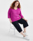 Фото #2 товара Style & Co Plus Size Cotton V-Neck 3/4-Sleeve Top, Created for