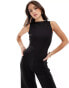 ASOS DESIGN slash neck culotte jumpsuit with open tie back in black Черный, XS - EU 32-34 - фото #4