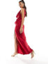 ASOS DESIGN satin cowl neck maxi dress with ruching detail in dark red Красный, 34 - фото #3