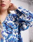 Фото #6 товара Native Youth Plus batik print oversized collar cotton mini dress in blue