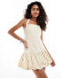 Lioness halterneck dropped waist puff ball mini dress in cream