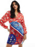 Never Fully Dressed balloon sleeve mini in red bandana print Red/Cobalt, 38 - фото #5