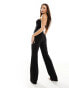 4th & Reckless Tall exclusive diamante trim sweetheart neckline flared jumpsuit in black