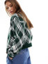 Фото #3 товара Mango tartan zip front knitted jacket in green