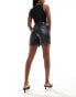 Фото #3 товара In The Style leather look turn up shorts in black