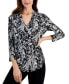 Women's Printed V-Neck 3/4-Sleeve Knit Top, Created for Macy's