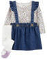 Baby 3-Piece Floral Long-Sleeve Tee & Jumper Set 3M