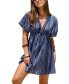 ფოტო #1 პროდუქტის Women's Navy Striped Short Sleeve Mini Cover-Up