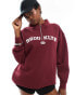 Daisy Street quarter zip sweatshirt in burgundy with large collegiate graphic