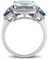 ფოტო #3 პროდუქტის Aquamarine (5 ct. t.w.) Blue Topaz (3/5 ct. t.w.) and Diamond (1/3 ct. t.w.) 3-Stone Halo Ring in 14k White Gold